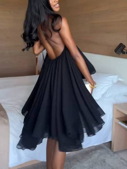 Halter Neck Irregular Hem Mini Dress