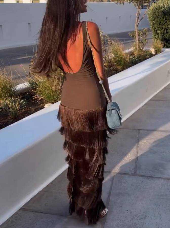 U-neck Tassel Maxi Dress