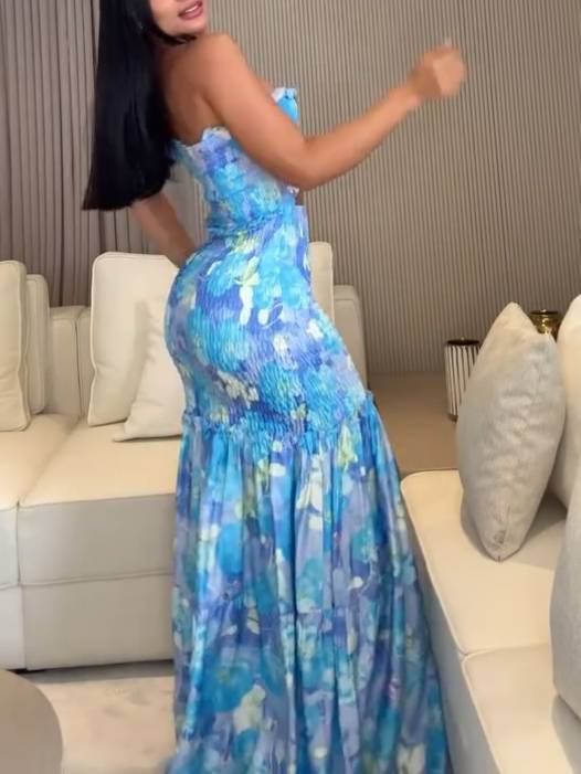 Halter Neck Tube Top Printed Dress