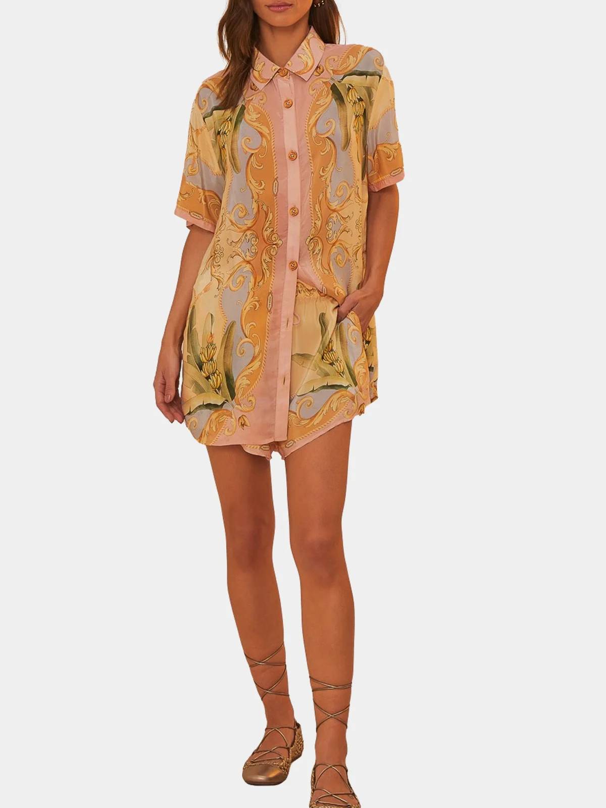 Unique Print Shirt And Shorts Suit