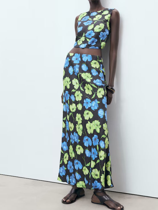 Floral-Print Long Skirt