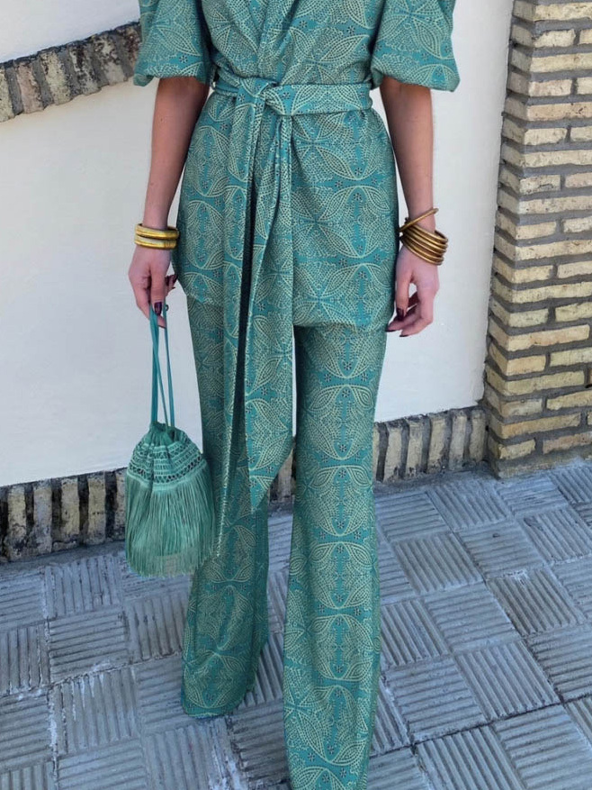 Casual Ethnic Style Printed Flared Pants