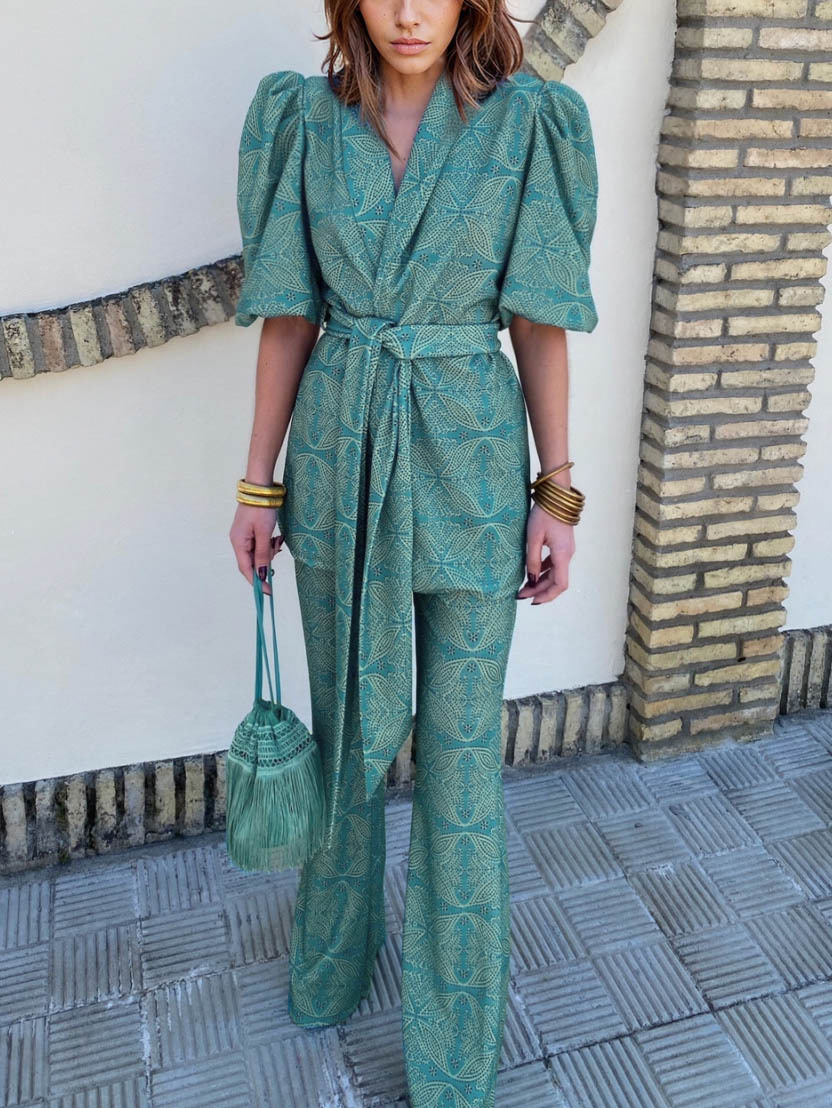 Casual Ethnic Style Printed Flared Pants