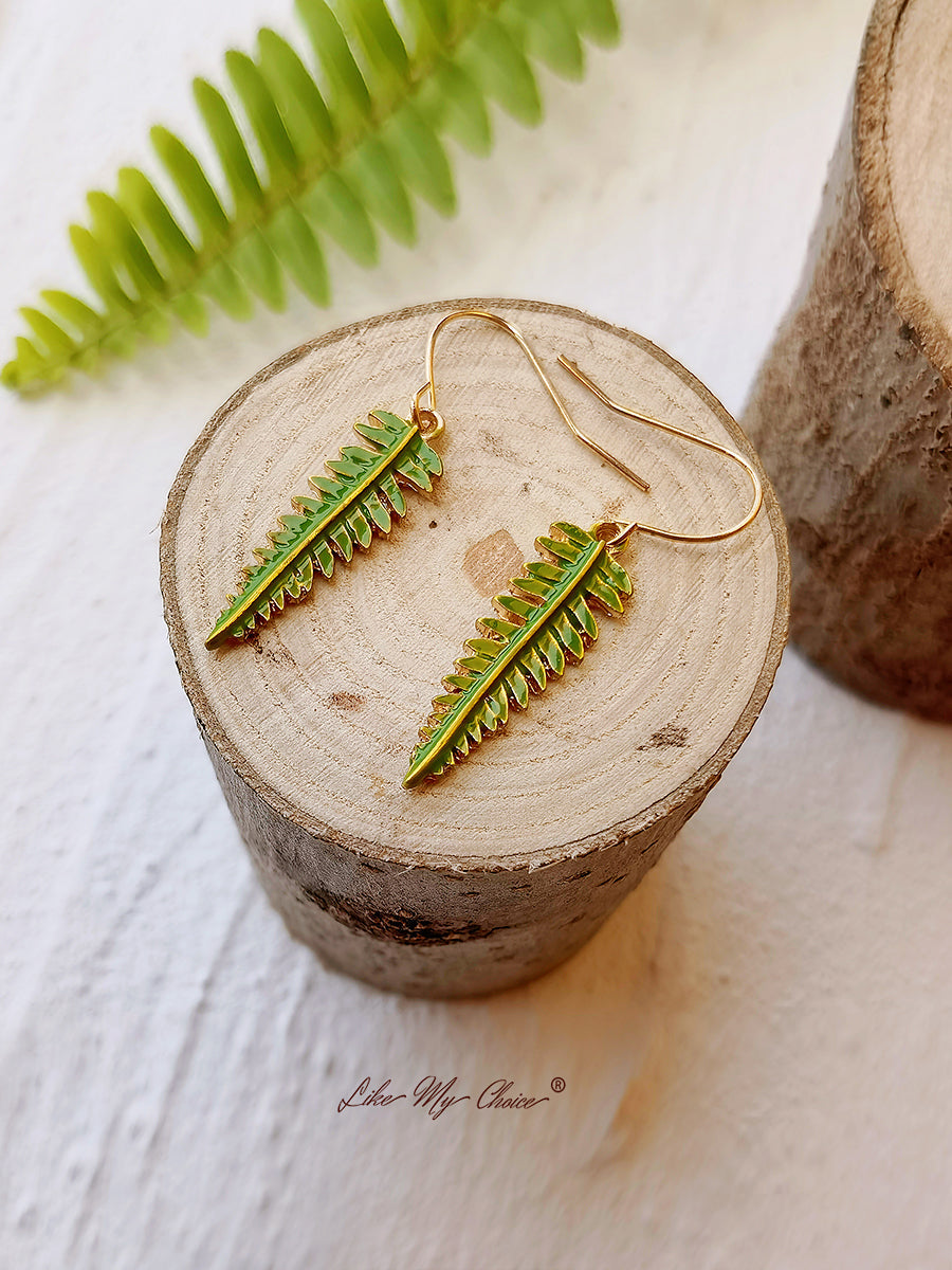 Pressed Flower Earrings - Natural Forest Fern Resin Leaf Botanical-Likemychoice
