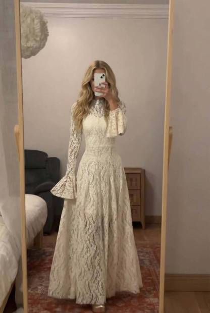 Lace Trumpet Sleeve Maxi Dress