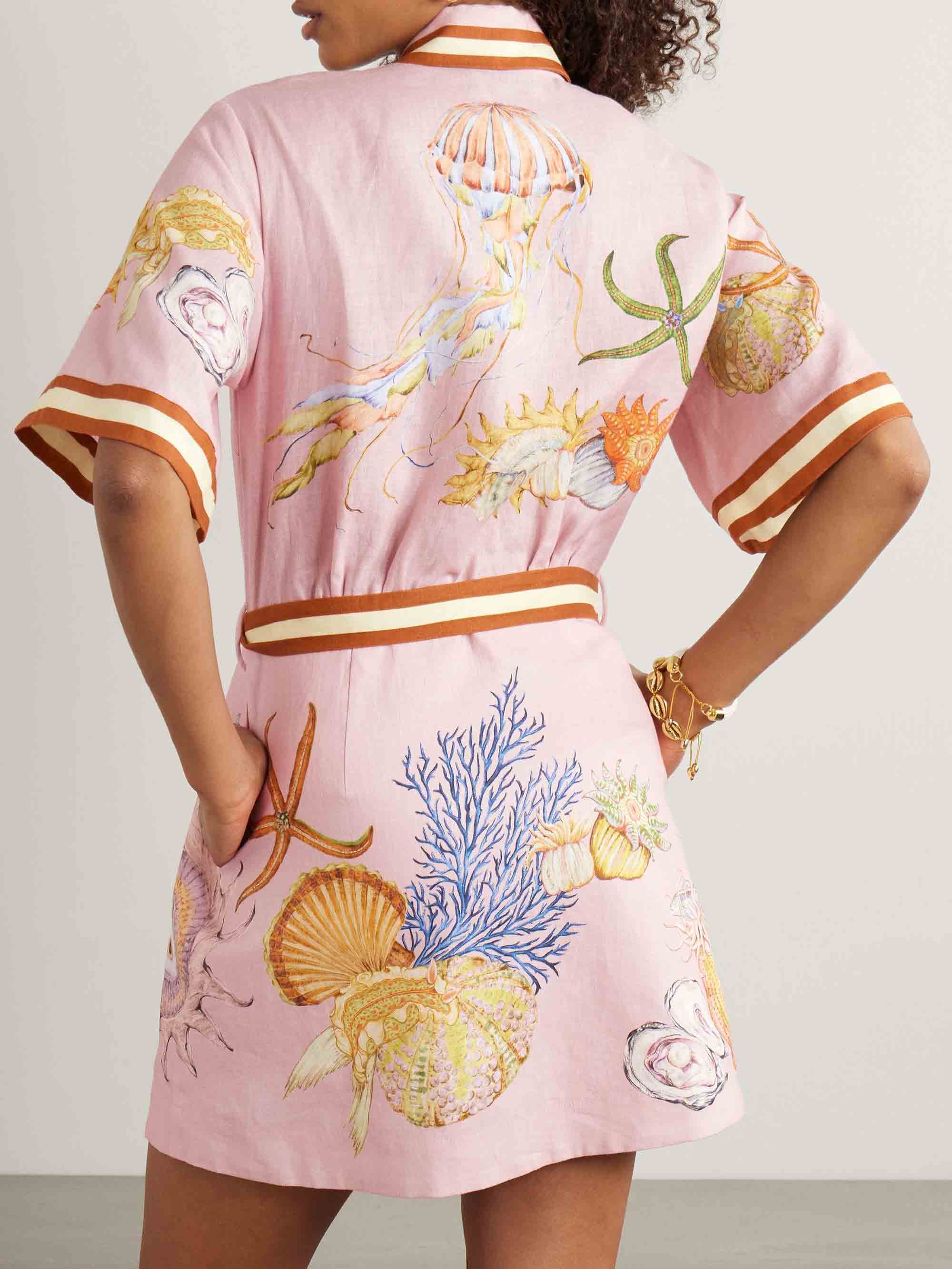 Exquisite Modern Marine Aquatic Print Shirt-style Mini Dress