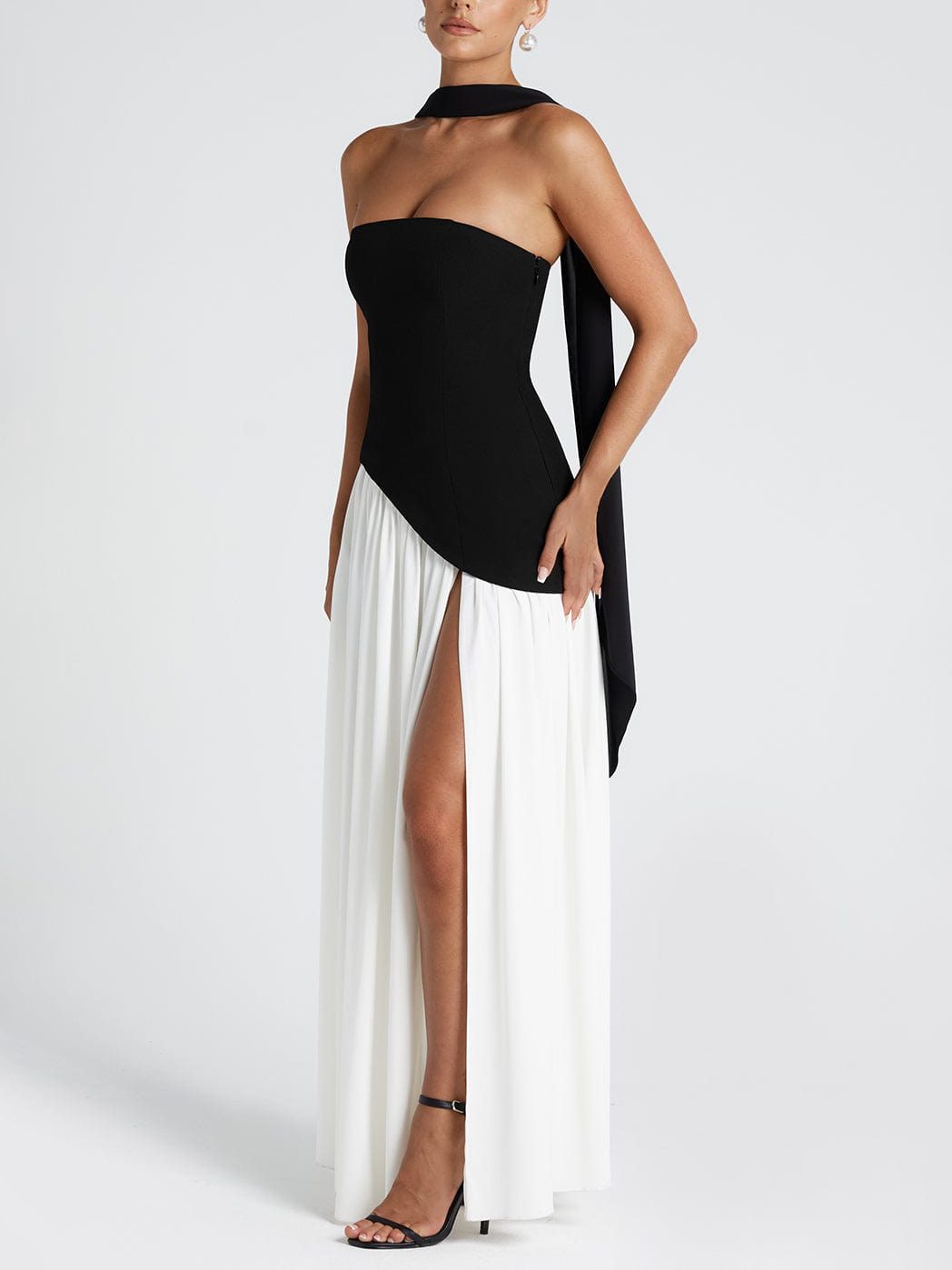 Elegant Wrap-Pleated High Slit Maxi Dress