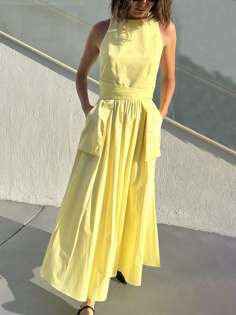 Unique Side Slit Lace-Up Pocket Vest Dress