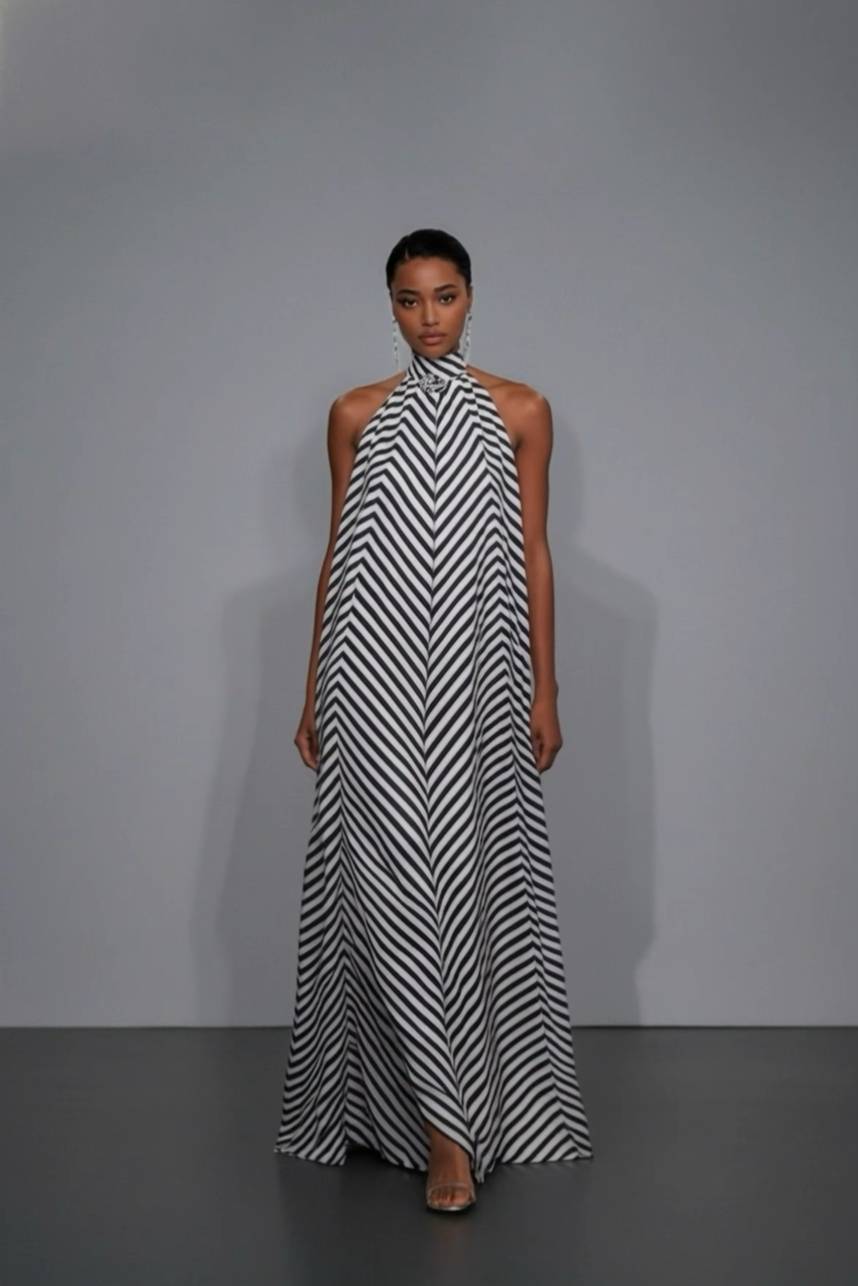 Striped Printed A- Line Maxi Dress