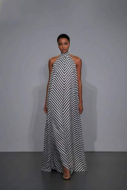 Striped Printed A- Line Maxi Dress