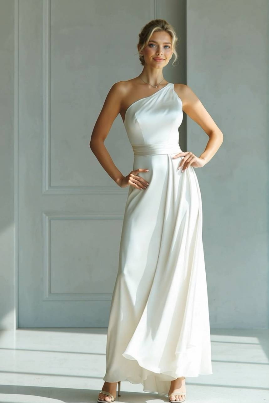 Slanted Collar High-Waist A- Line Maxi Dress 