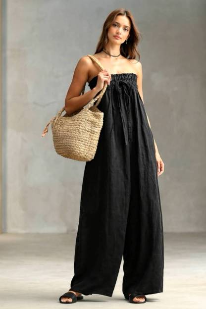 Pleated  Design Strapless Jumpsuit 