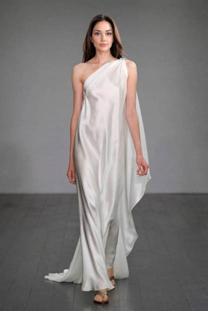 Slant Shoulder A- Line Maxi Dress