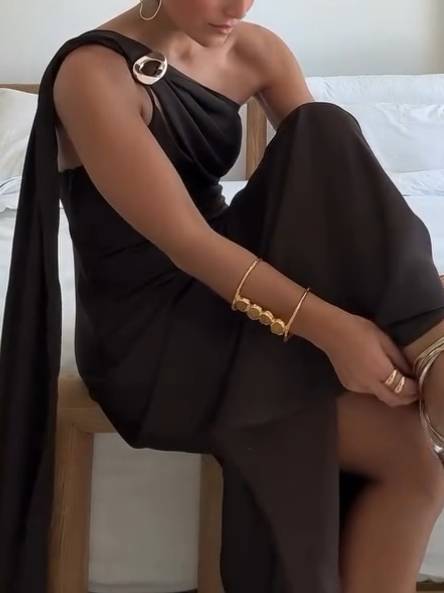 Asymmetric Design Streamer Maxi Dress