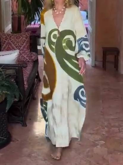 V-Neck Unique Printed Loose Dress