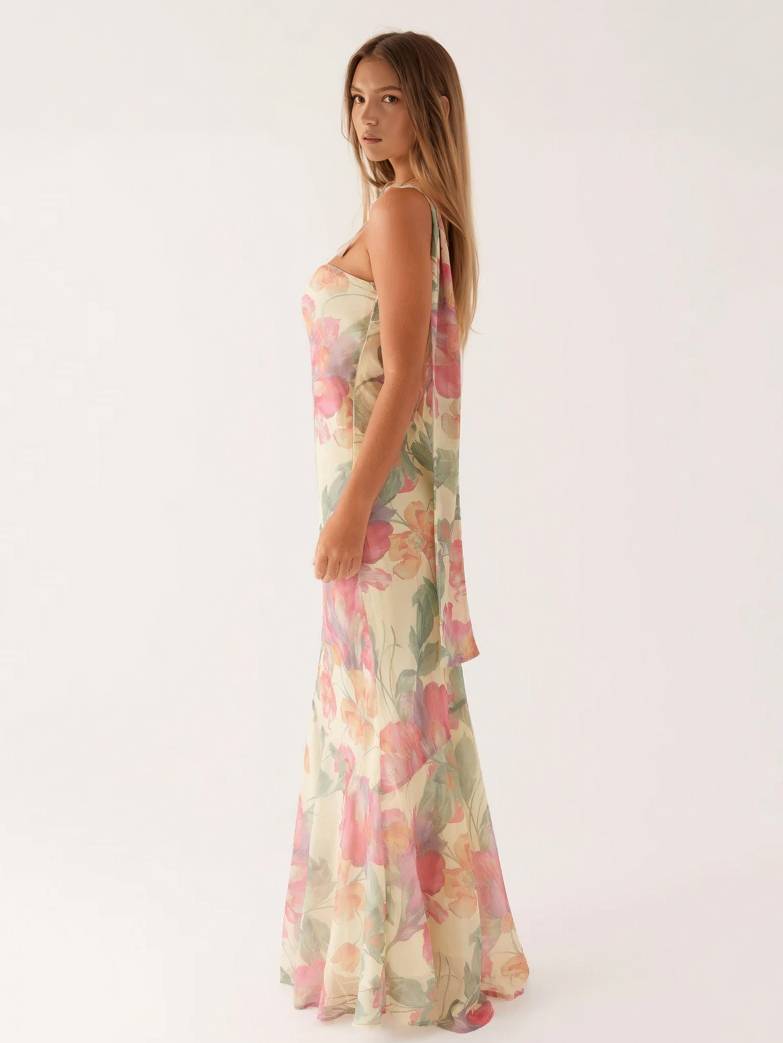 Tube Top Printed Ribbon Dress