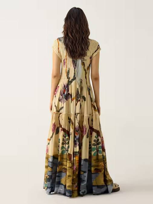 Pleated Print Maxi Dress