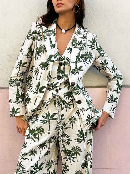 Exquisite Green Palm Tree Print Blazer