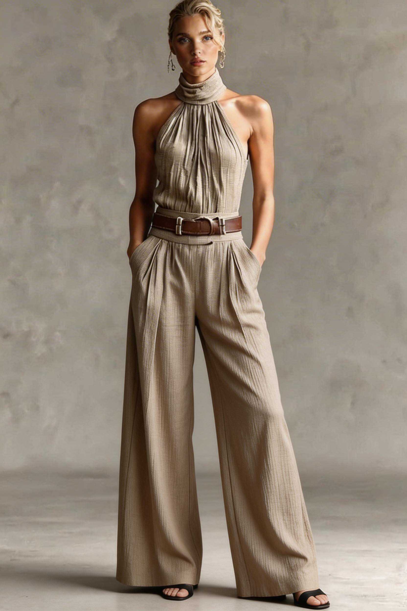 Minimalist High-Neck Off-Shoulder Jumpsuits