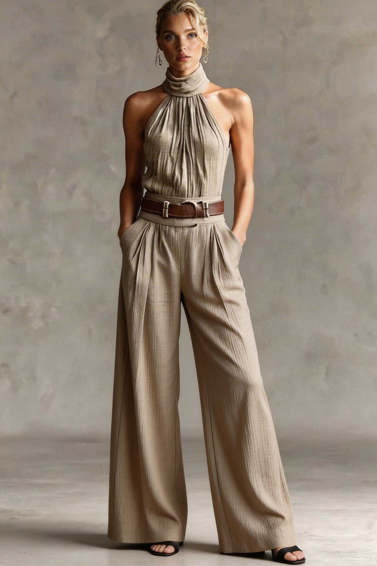 Minimalist High-Neck Off-Shoulder Jumpsuits