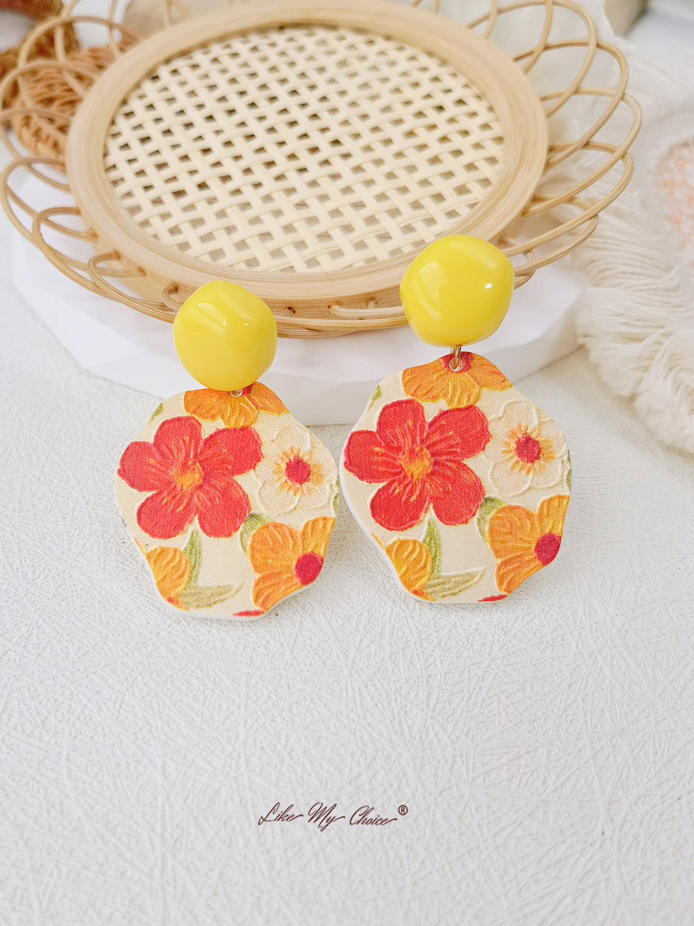 Red Sun Flower Drop Earrings