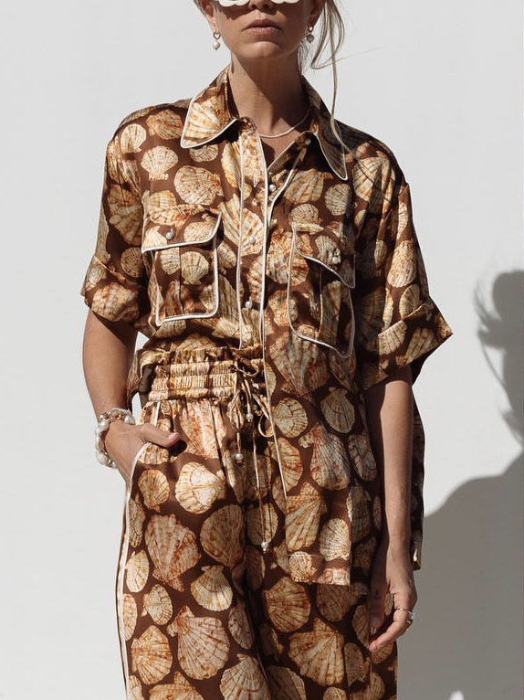 Exquisite Deep Sea Scallop Print Workwear Shirt