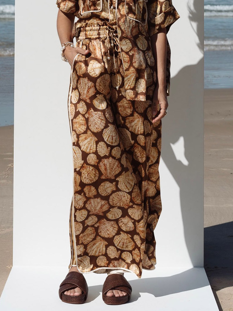Exquisite Deep Sea Scallop Print Loose Wide-leg Pants