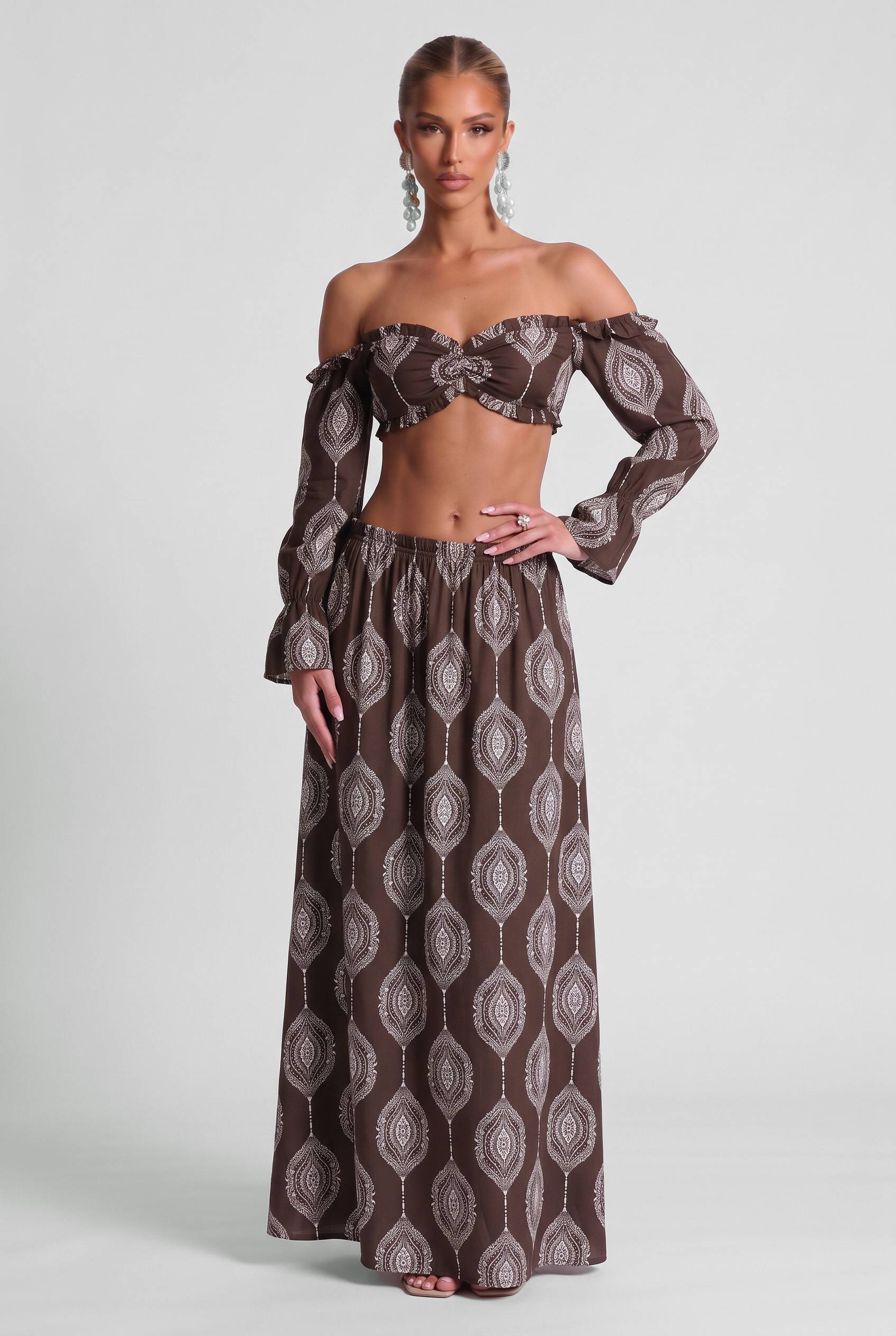 Paisley Print Strapless Top And Dress Set-Bohemian Summer Beach Holiday Set