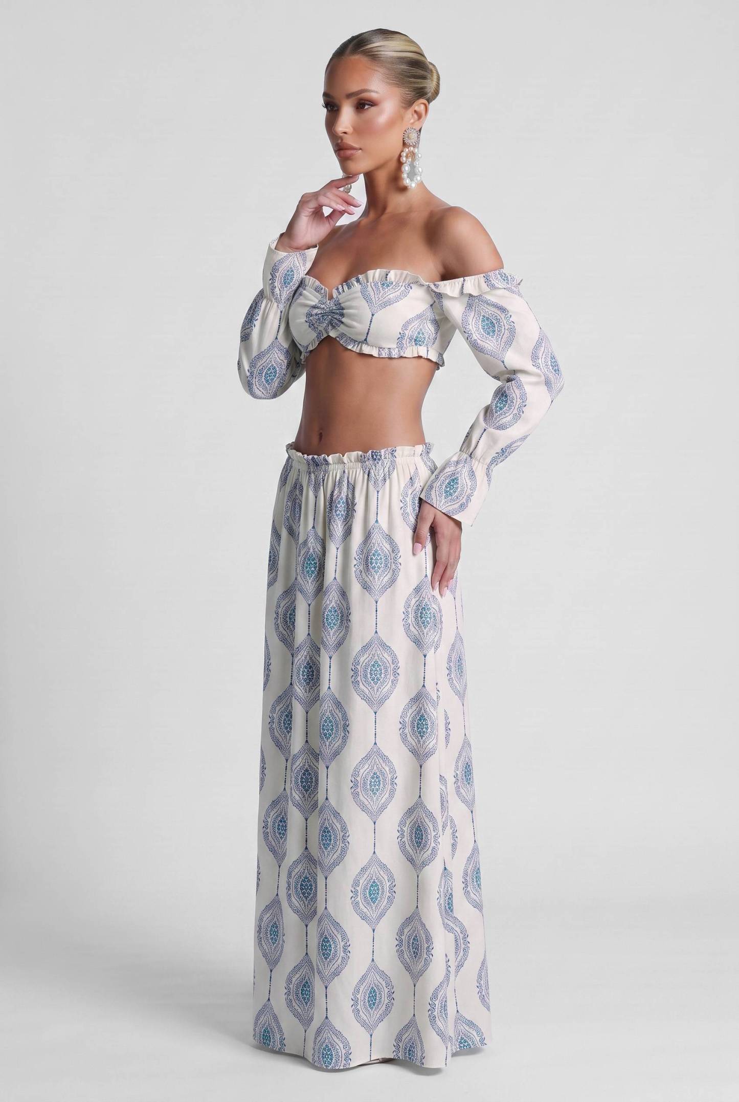 Paisley Print Strapless Top And Dress Set-Bohemian Summer Beach Holiday Set