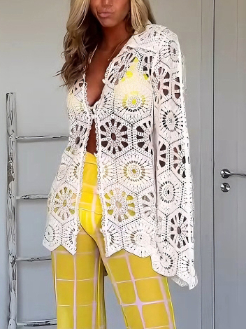 Casual Openwork Knit Lace Shirt