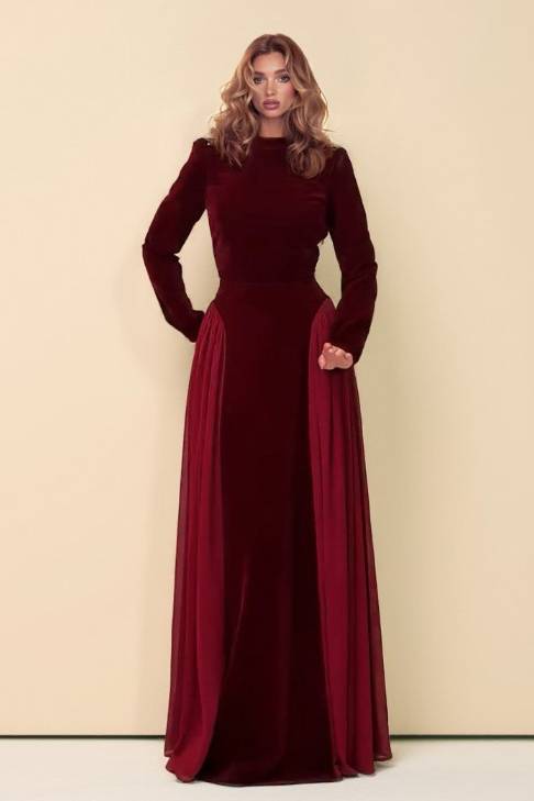 Velvet High-waisted A- Line Maxi Dress