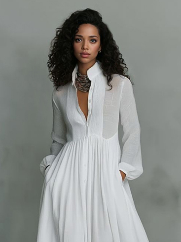Casual Long-sleeved Pleated Maxi Dress