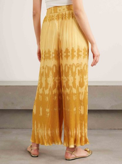 Exquisite Abstract Print Pleated Wide-Leg Pants