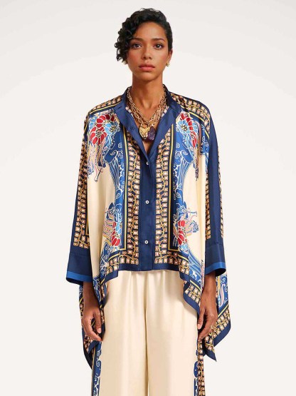 Elegant Bohemian Print Draped Kimono Shirt