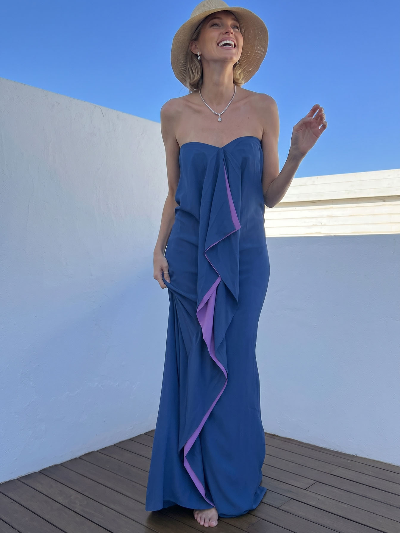 Bohemian Satin Two-Tone Kaftan Maxi Dress