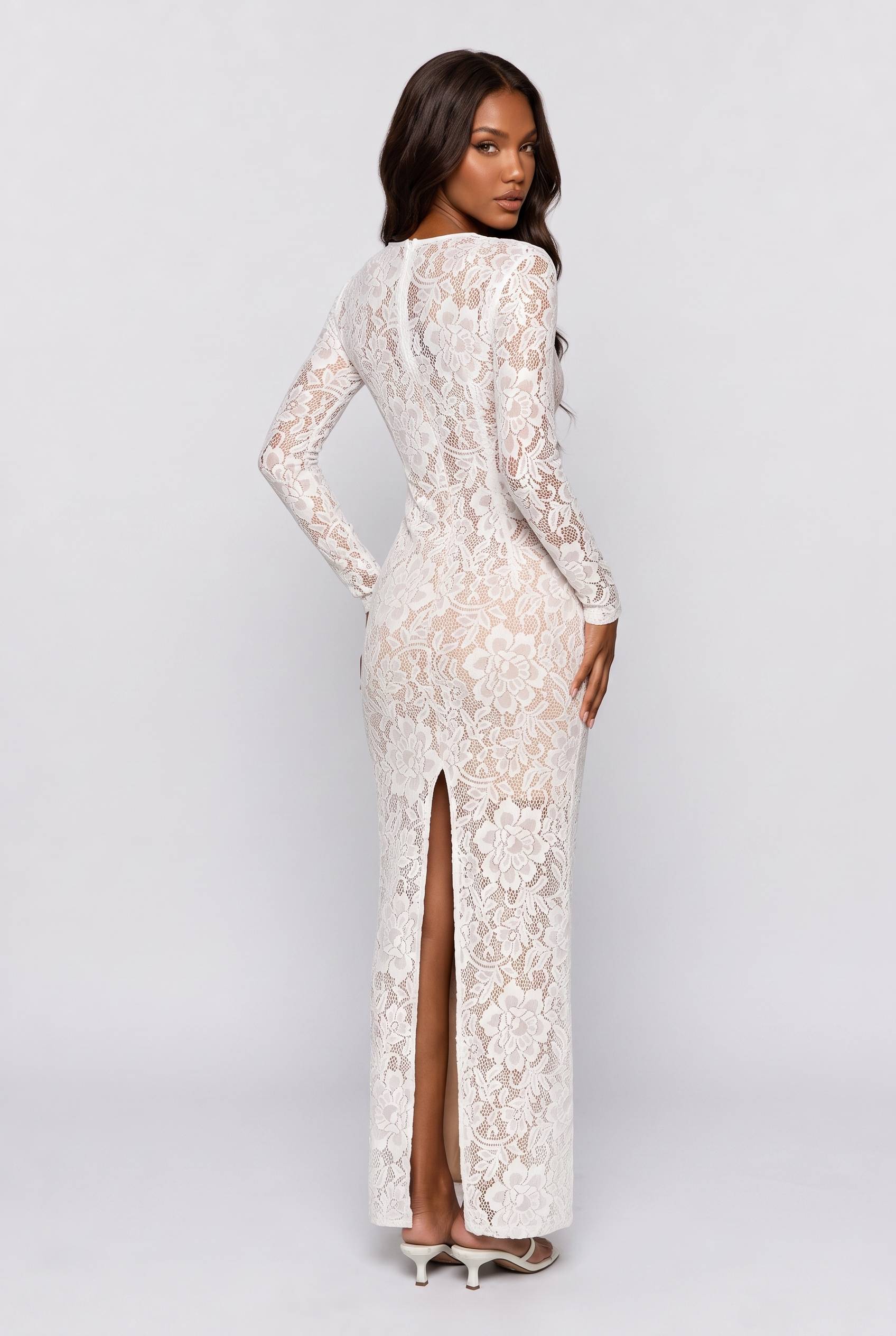 Deep V-Lace Floral Lace Cut-Out Maxi Dress