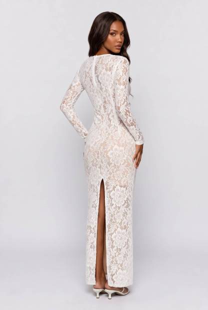 Deep V-Lace Floral Lace Cut-Out Maxi Dress