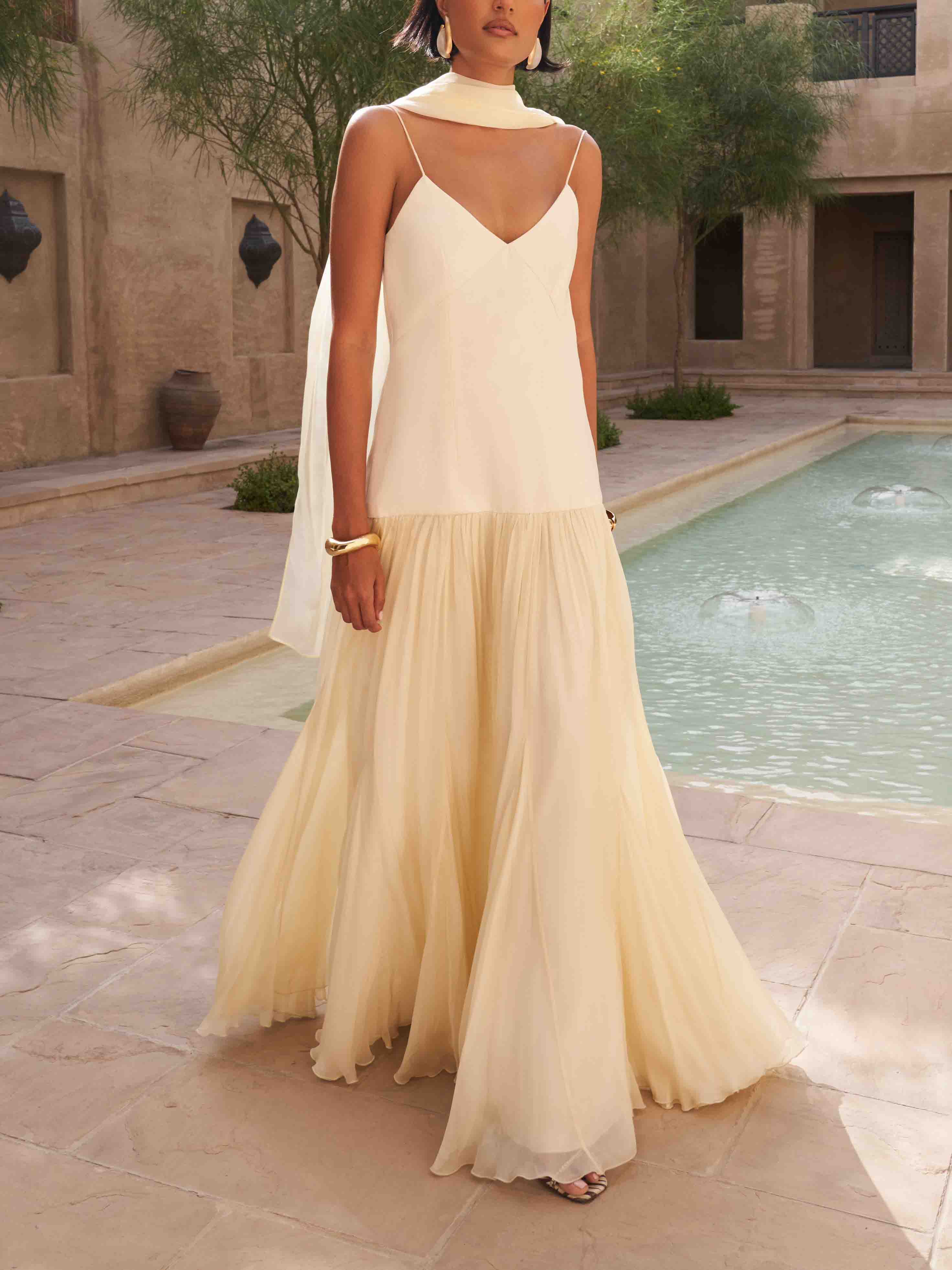 Ethereal Elegance Spaghetti Strap Pleated Maxi Dress