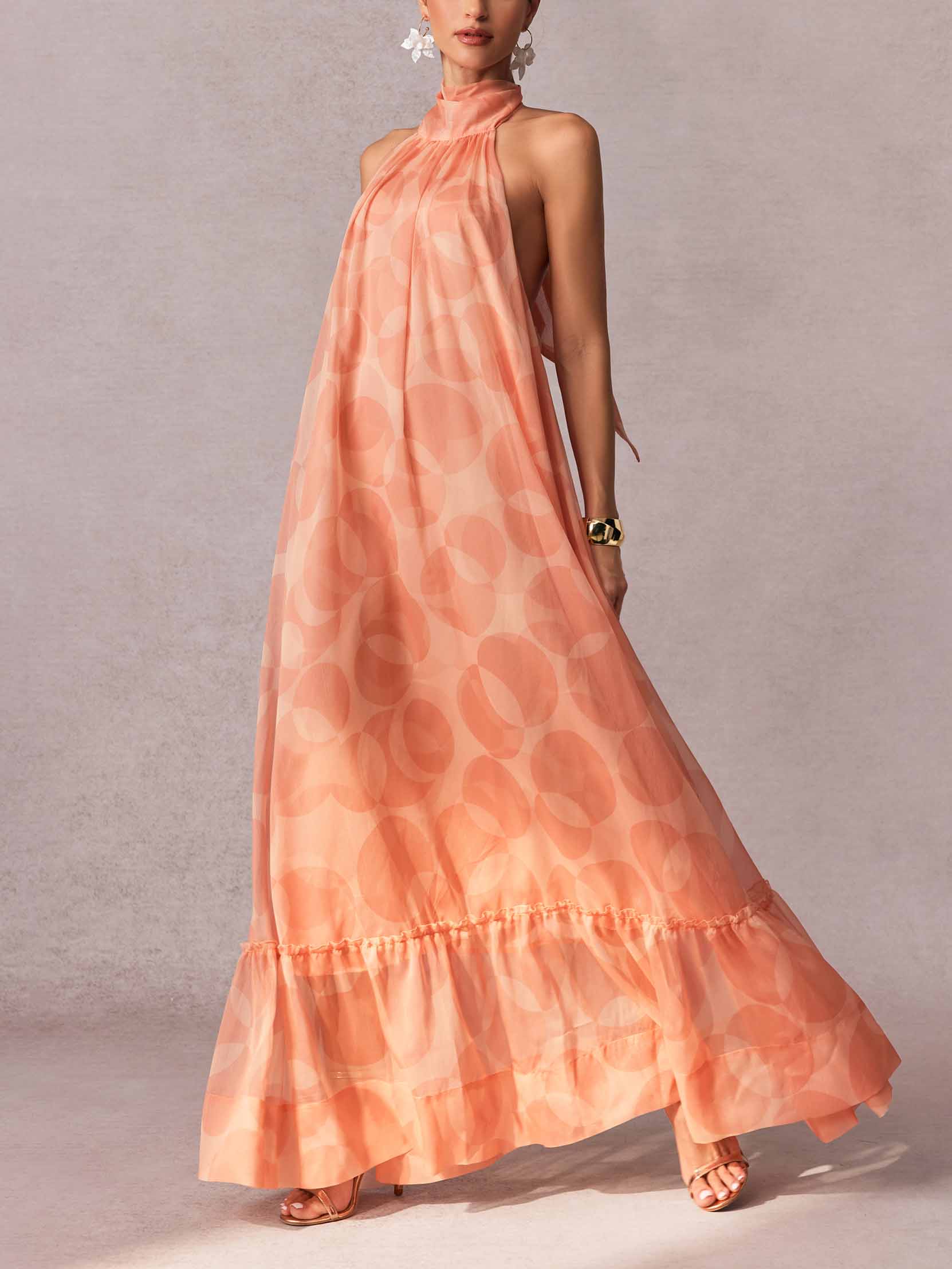 Halter Neck Bright Geometric Print Maxi Dress