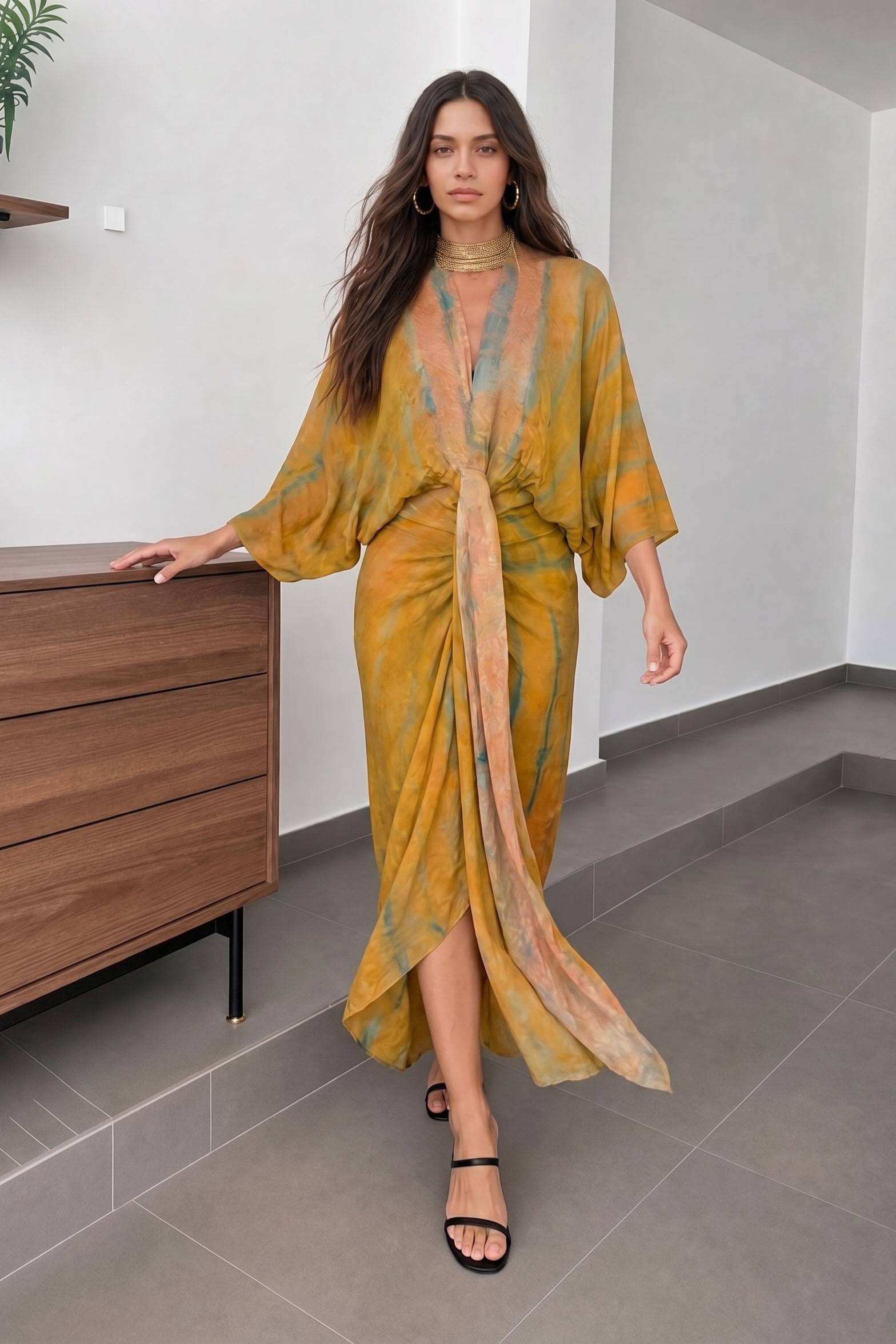 Kimono-Style Printed Dress