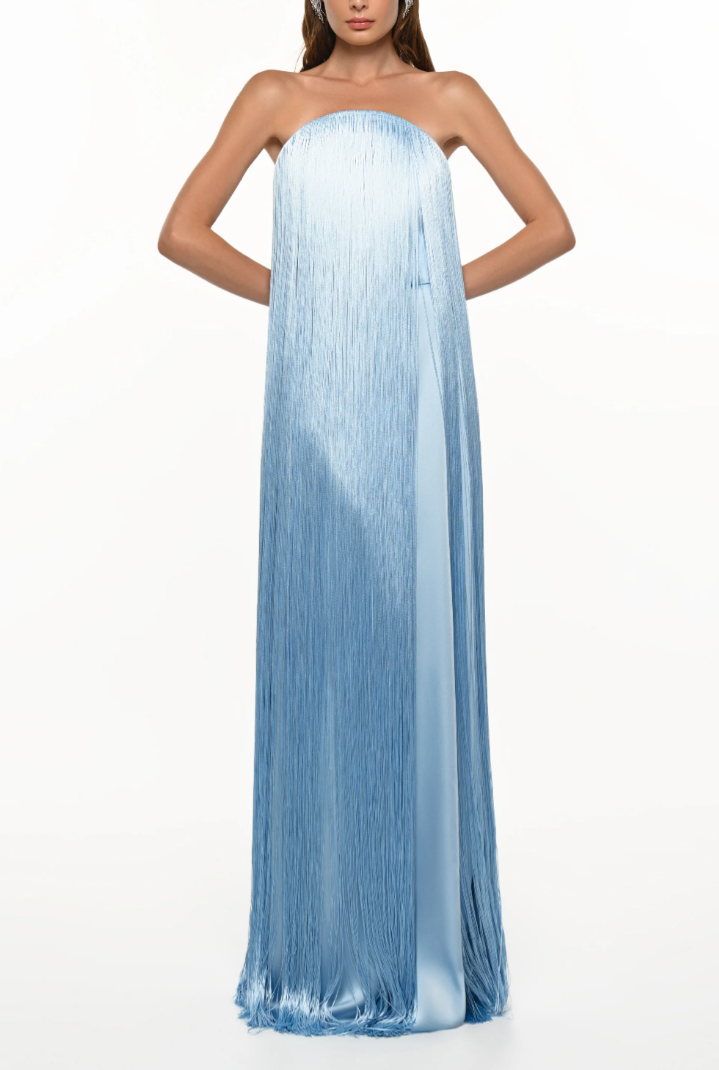 Elegant Strapless Fringe Formal Maxi Dress