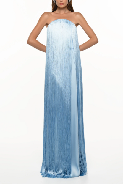 Elegant Strapless Fringe Formal Maxi Dress