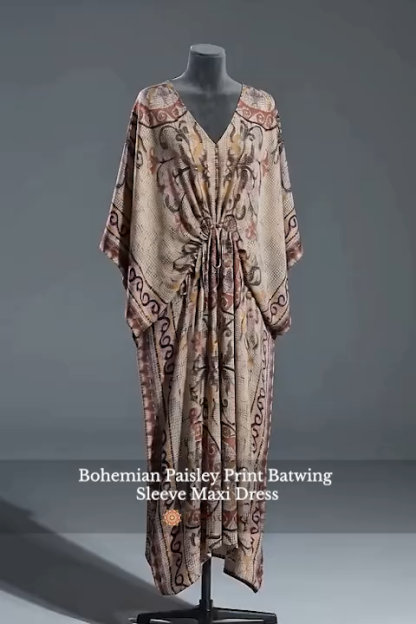 Bohemian Paisley Print Batwing Sleeve Maxi Dress