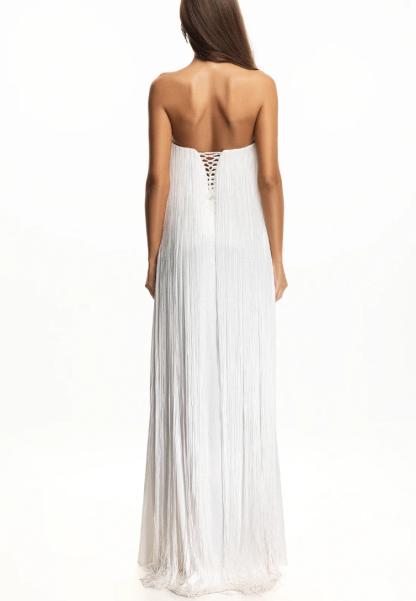 Elegant Strapless Fringe Formal Maxi Dress