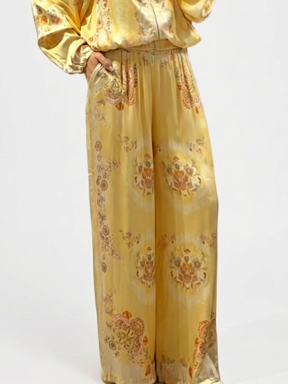 Retro Paisley Print Wide-Leg Pants