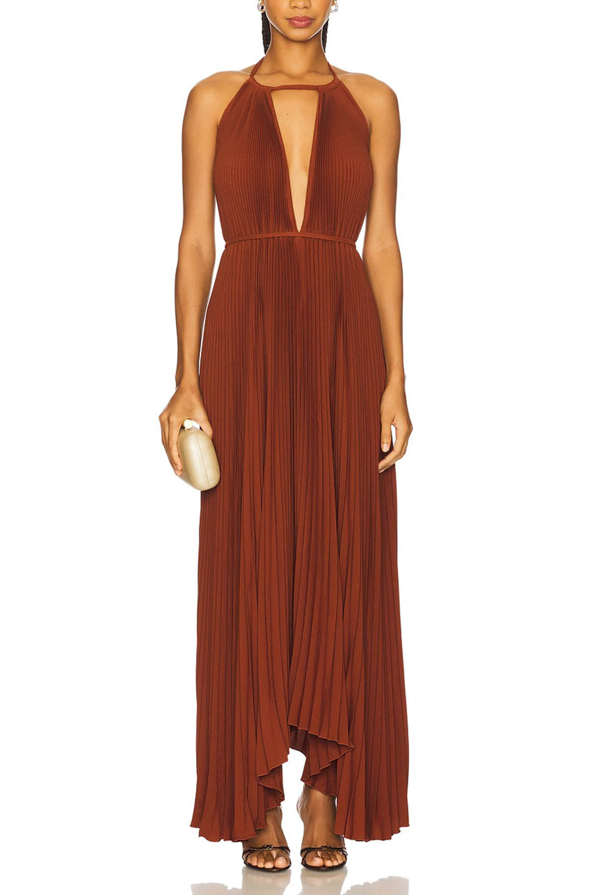 Bohemian Pleated Halter Neck Backless Tie-Waist Maxi Dress
