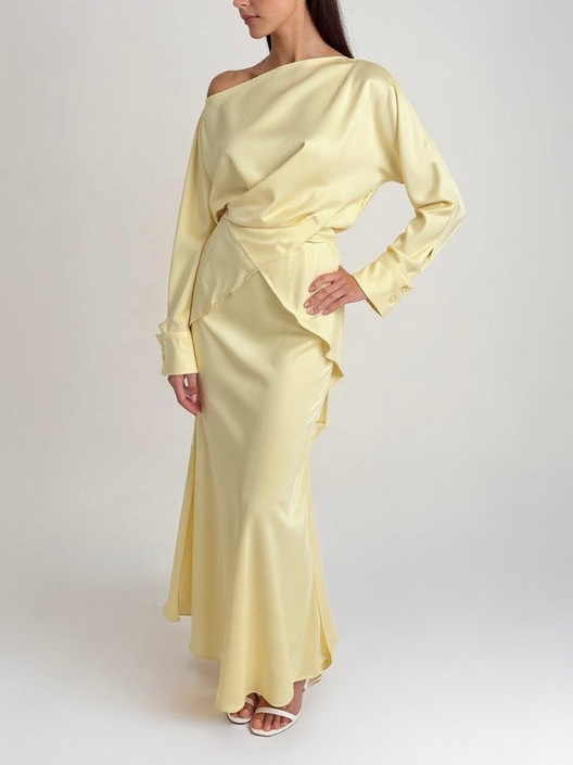 Elegant Asymmetrical Satin Long-sleeved Shirt