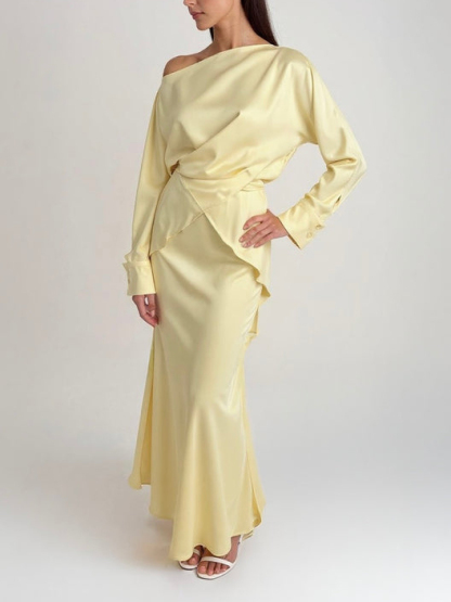 Elegant Asymmetrical Satin Long-sleeved Shirt