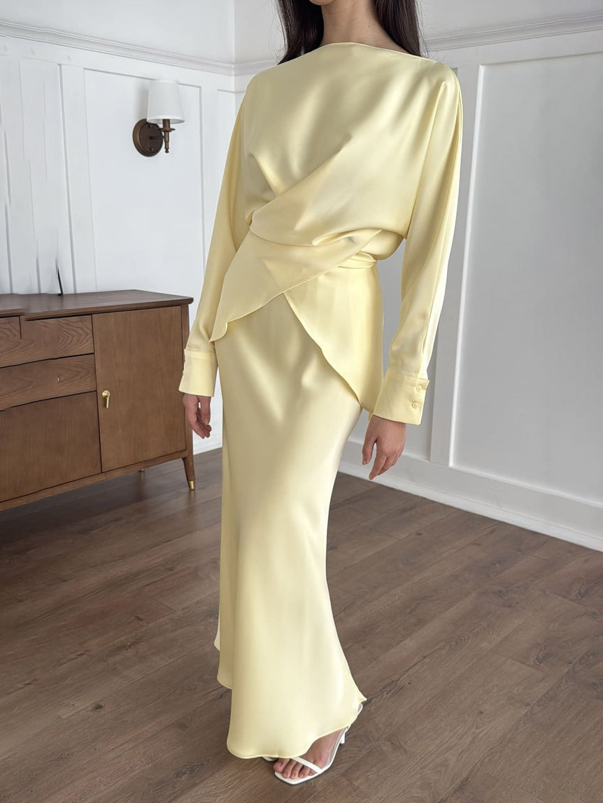 Elegant Draped Satin Mermaid Maxi Skirt