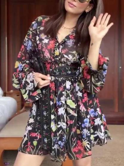 Unique Printed Belt Dress